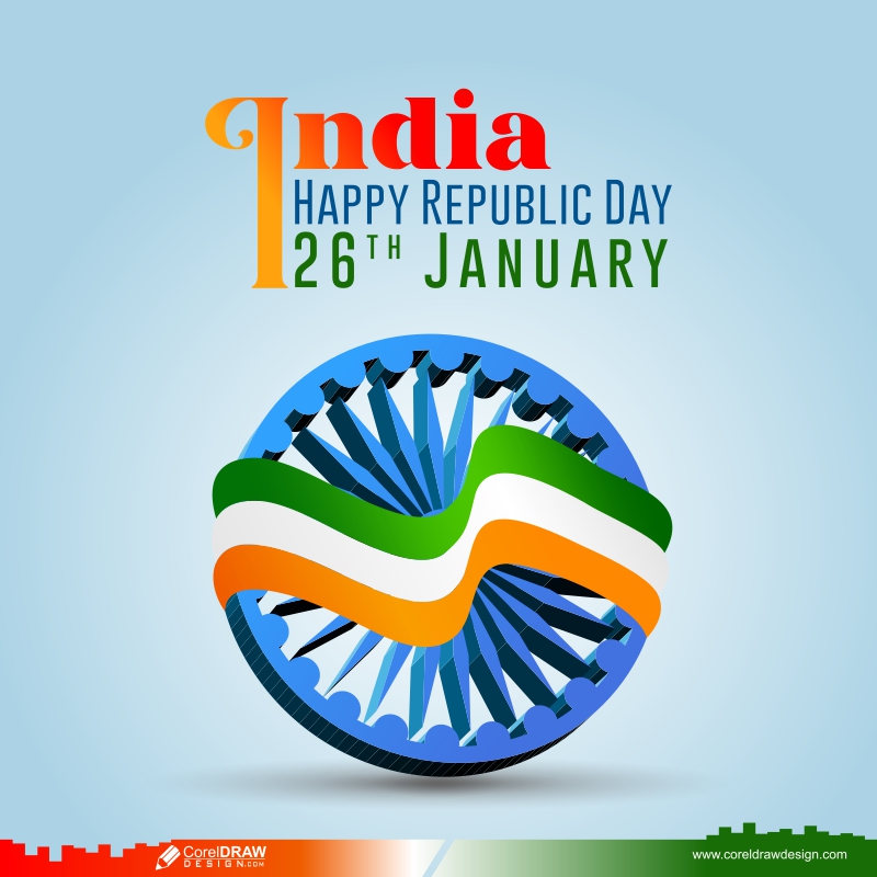  Indian Flag & Asoka Wheel Tricolor Ribbon Republic Day Design