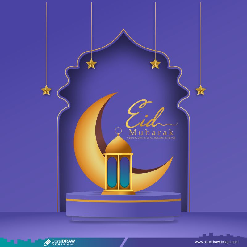  Modern 3d Islamic Display Podium With Lantern Metal Moon Eid Mubarak CDR