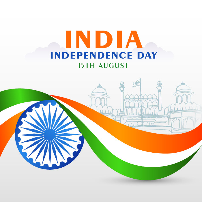 15 August red fort waves tricolor flag india independence day vector