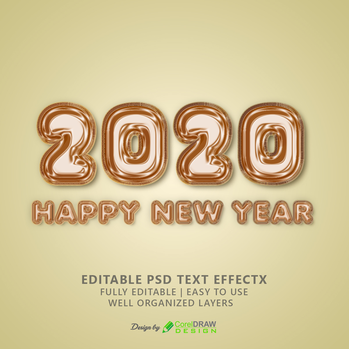 2020 Happy New Year Foil Balloon Text Effect Template