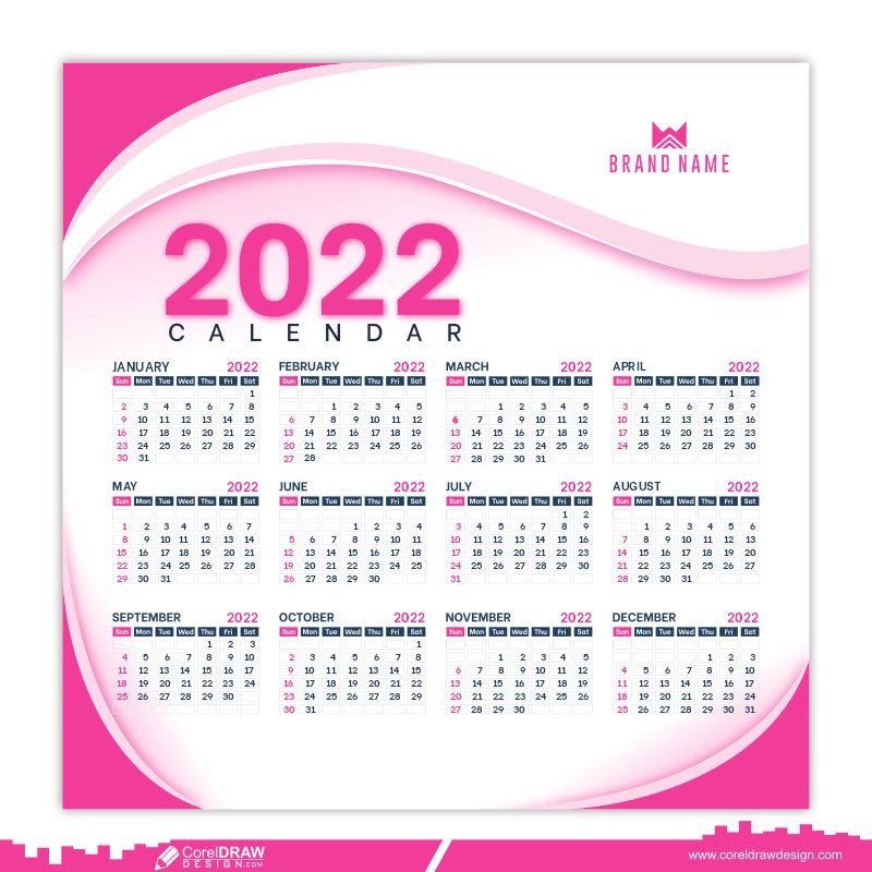 2022 calendar design template pink color Premium Vector