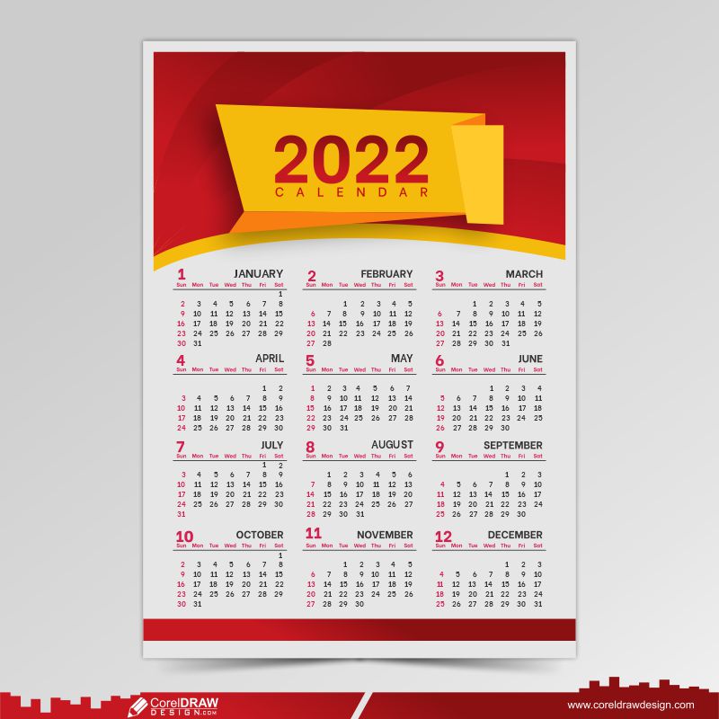 2022 Simple Style Wall New Calendar Design Template Free Vector