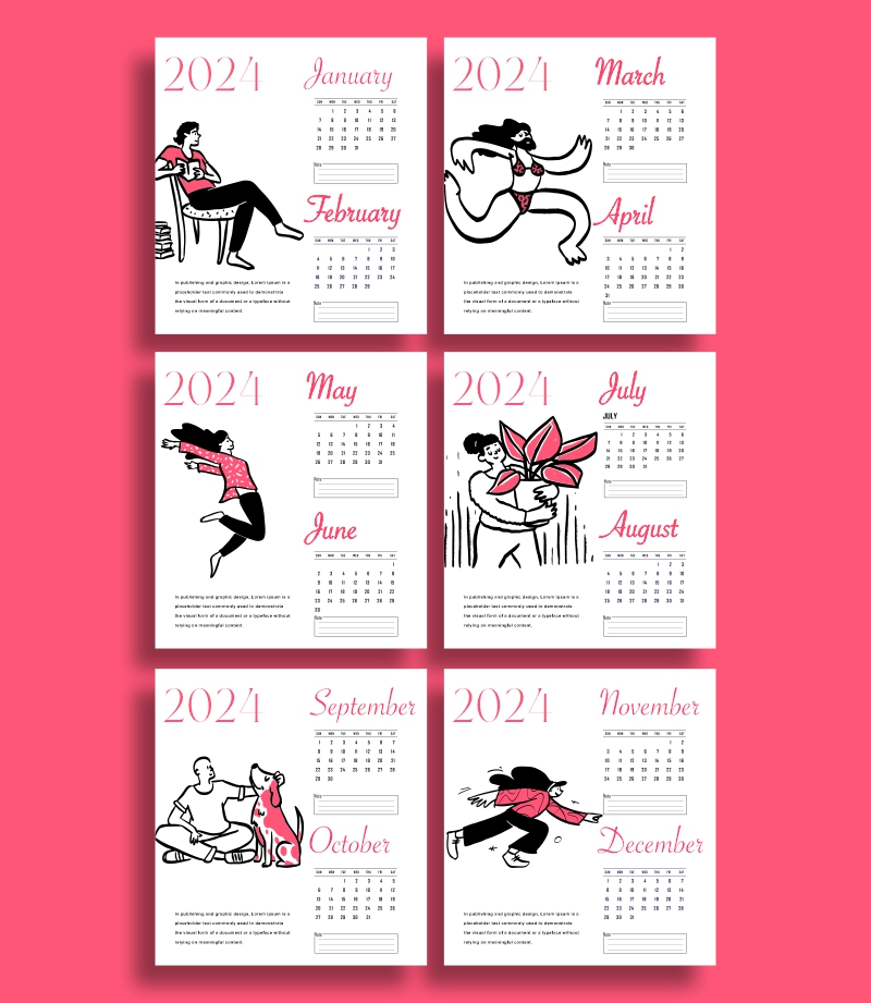 2024 calendar illustration Vector art For Free