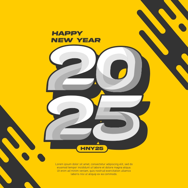 2025 Happy New Year Typography Vector illustration CDR File Download For Free