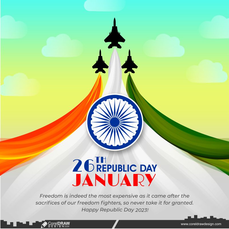 26 January India Republic Day Celebration Social Media Post CDR vector Free dwl