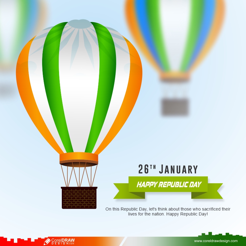 26 January Parachute Theme Indian Flag & Asoka Wheel For Indian Republic Day