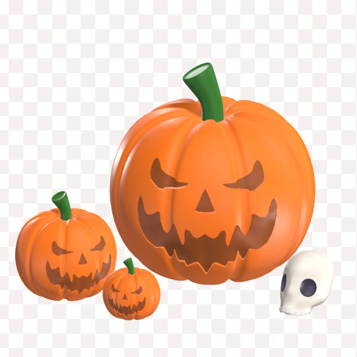 3D Render Pumpkin Set With Skull Free Png Download