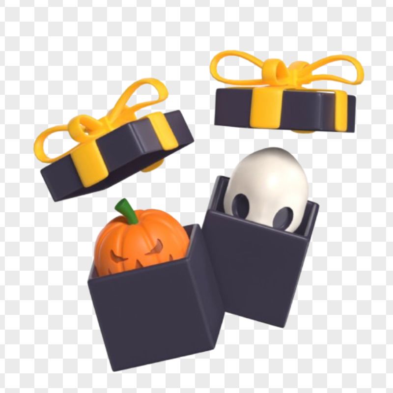 3D Render Pumpking And Skull In a Box Png Download For Free