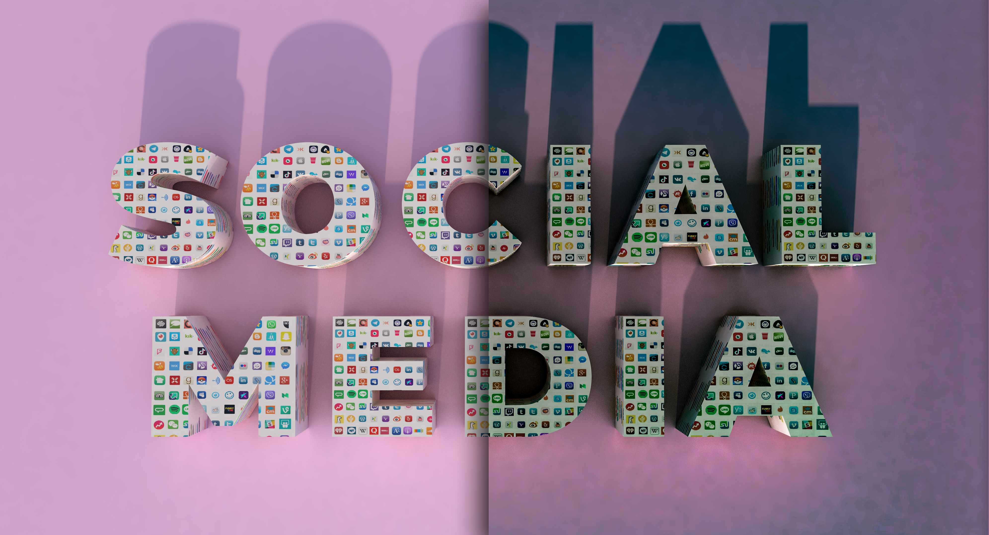 3D Social Media Text with all social media icons