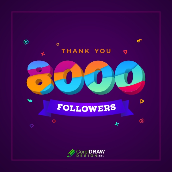 8000 or 8K Followers Thank You Colorful Celebration Background, Free Vector