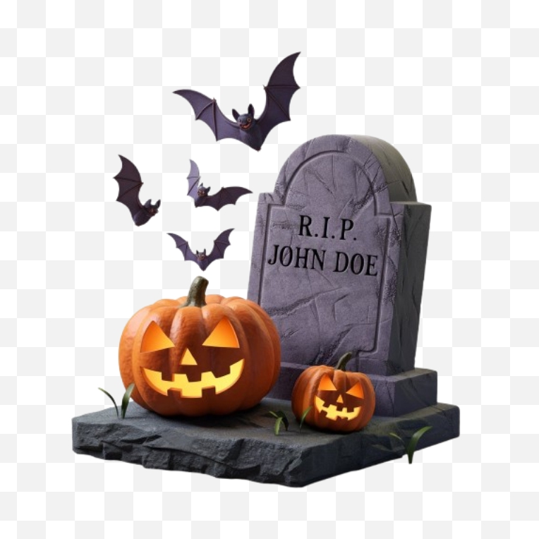 A 3D Render of Grave With Pumpkin and Bats Png Download for Free