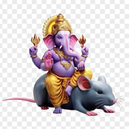 A 3d Render Of Lord Ganesh Sitting on His Mouse Png Download For Free