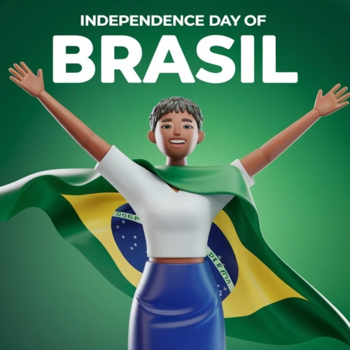 A Flat Women Ai Render 3d Image With Brasil Flag Waving In Air