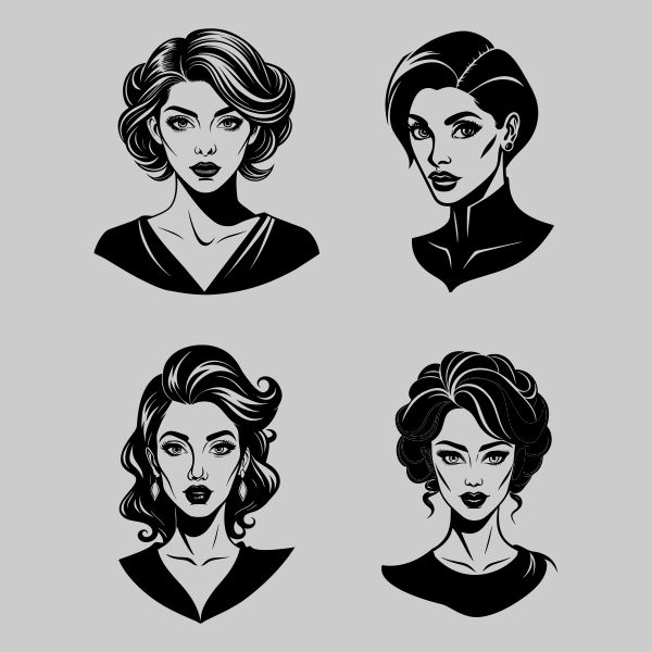 A Set of Female Portraits With Hairstyles Vector download now