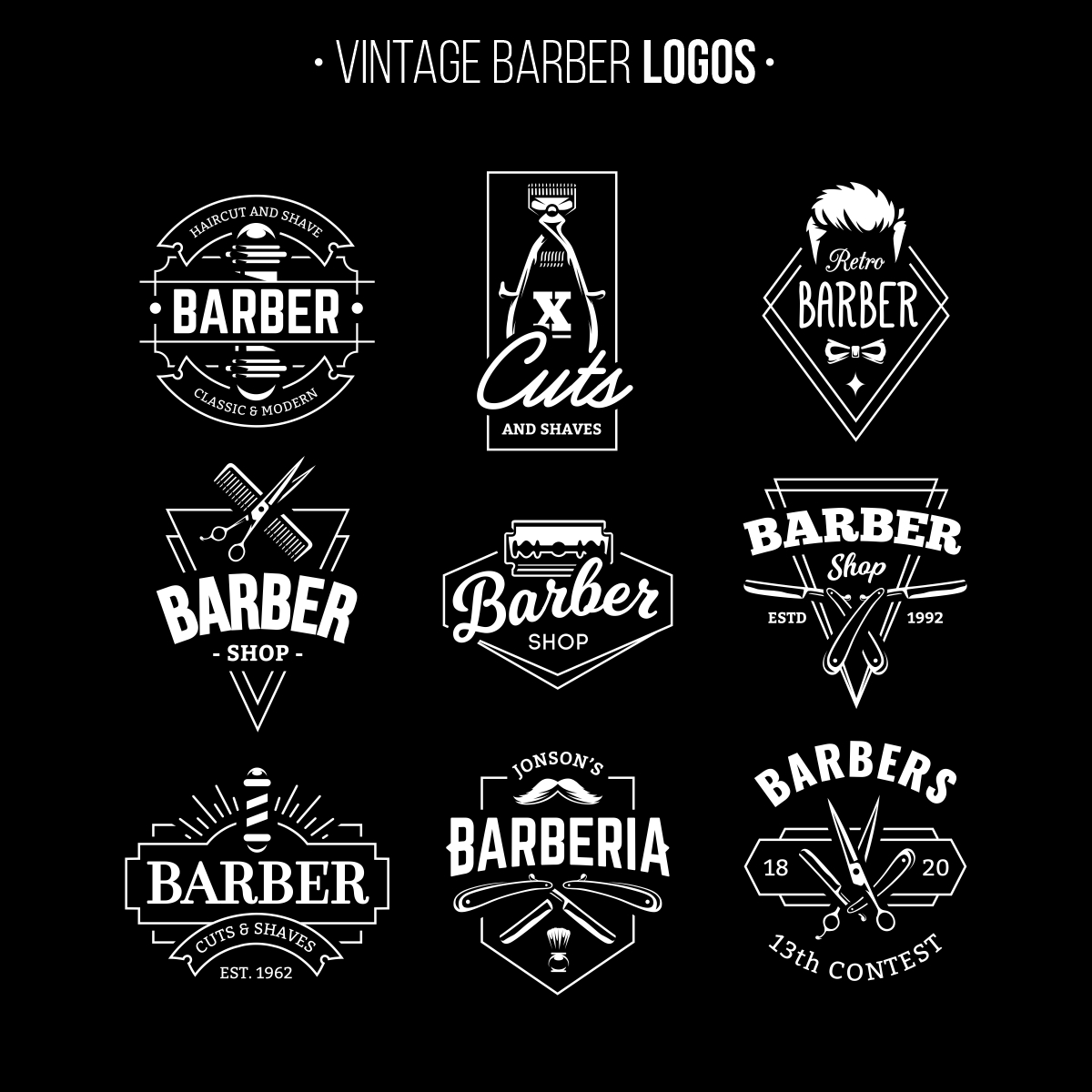 A set of Vintage Barber Shop Logo Template 