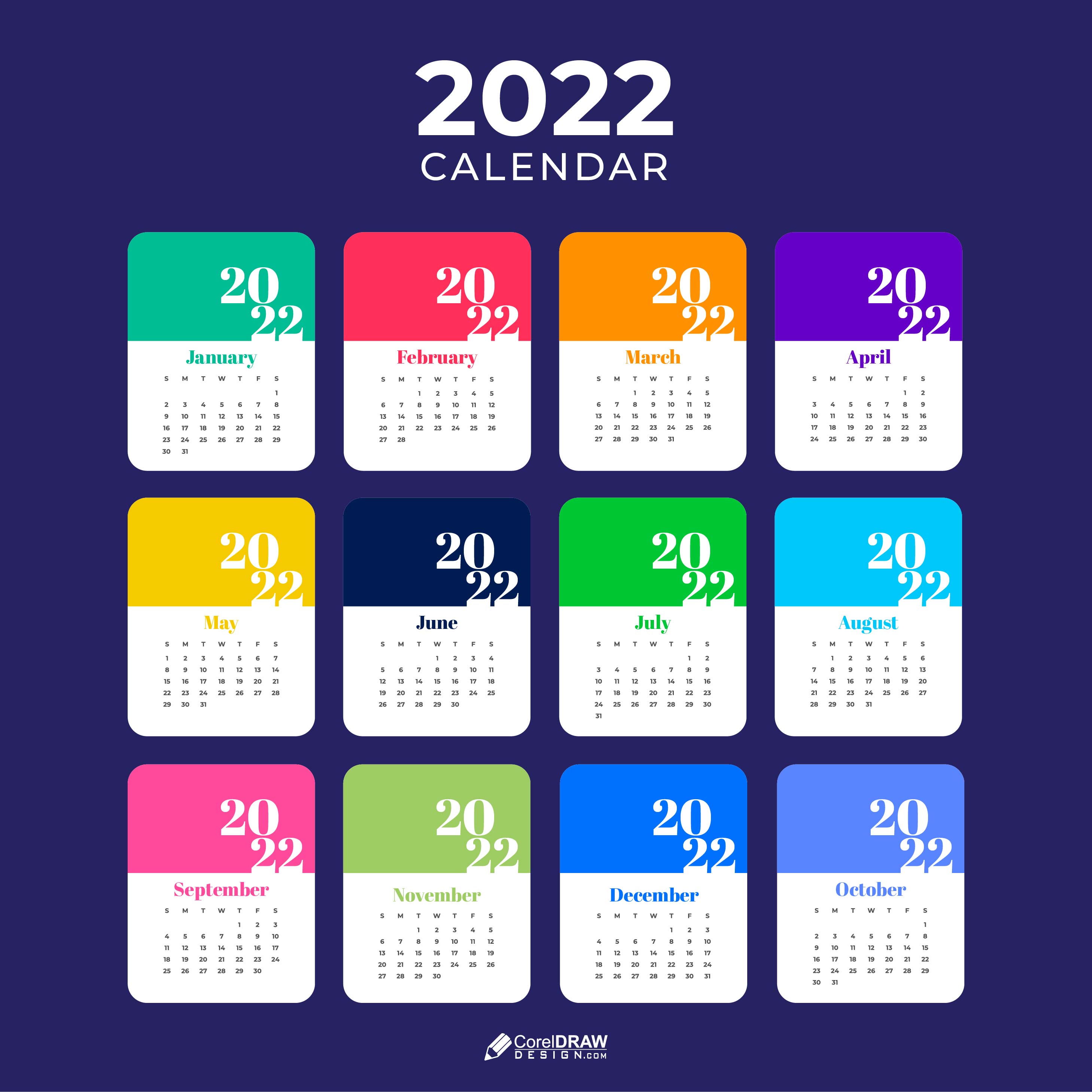 Abstract 2022 Minimalistic Elegant Calendar Vector