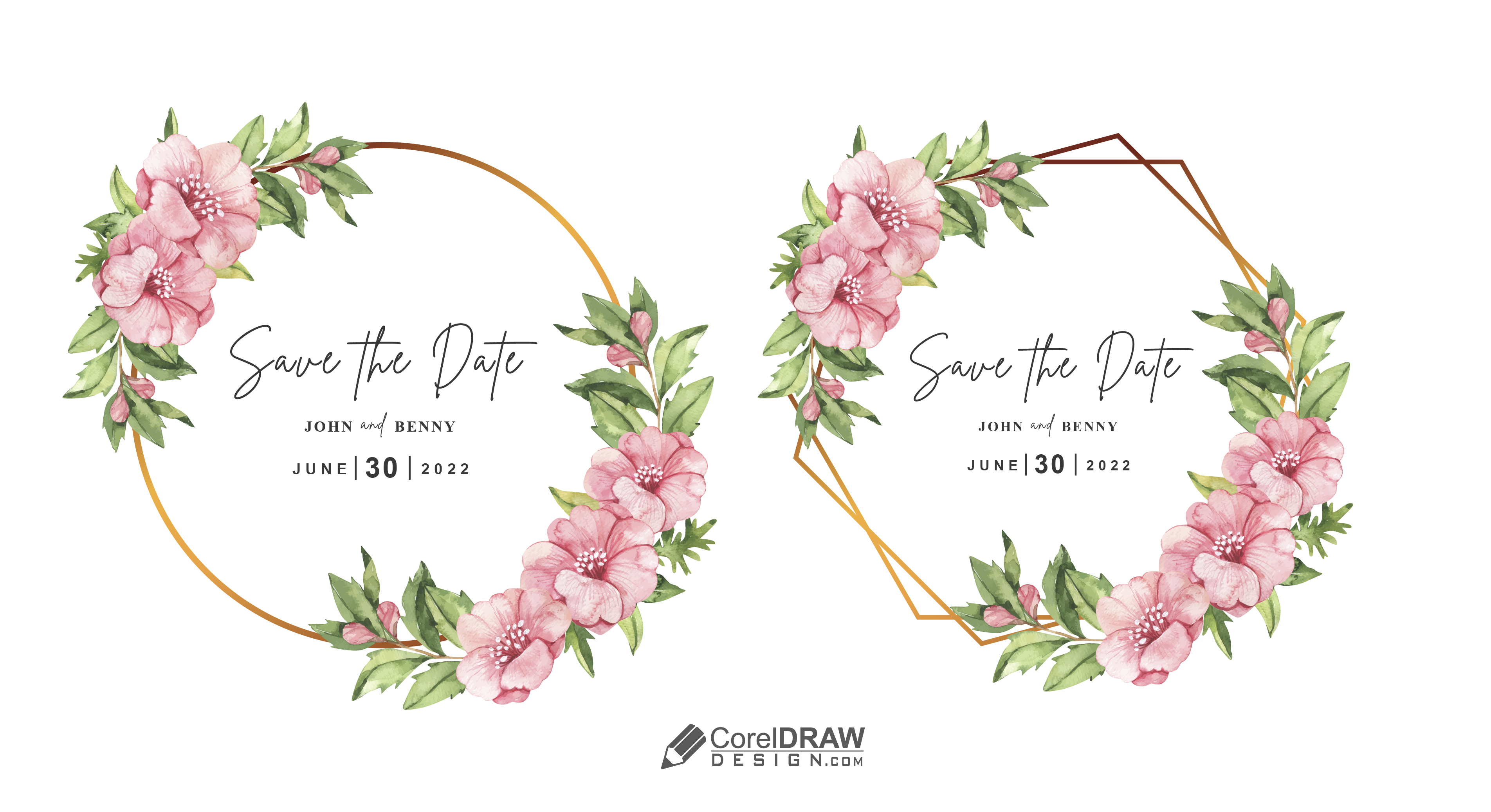 Abstract Beautiful Circular Hexagonal watercolor flowers vector save the date