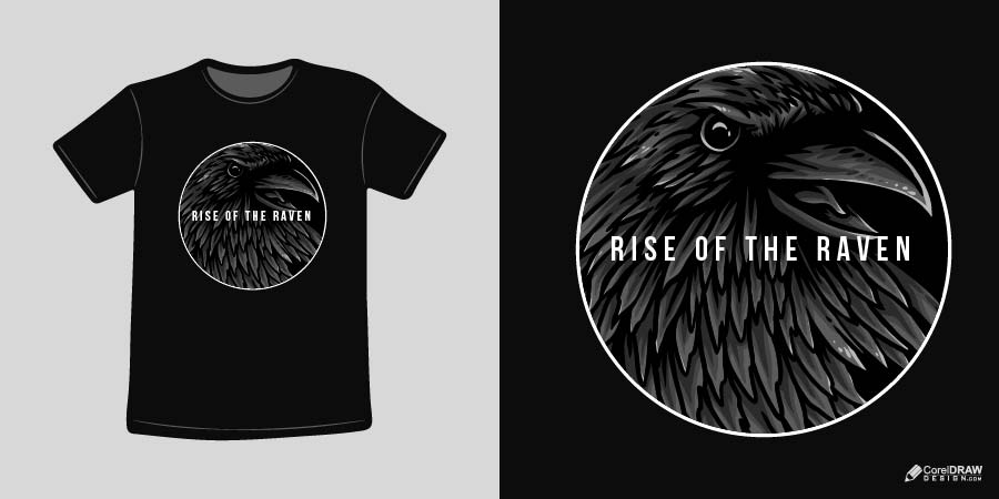 Abstract bird rise of the raven  Black grey t-shirt mockup vector