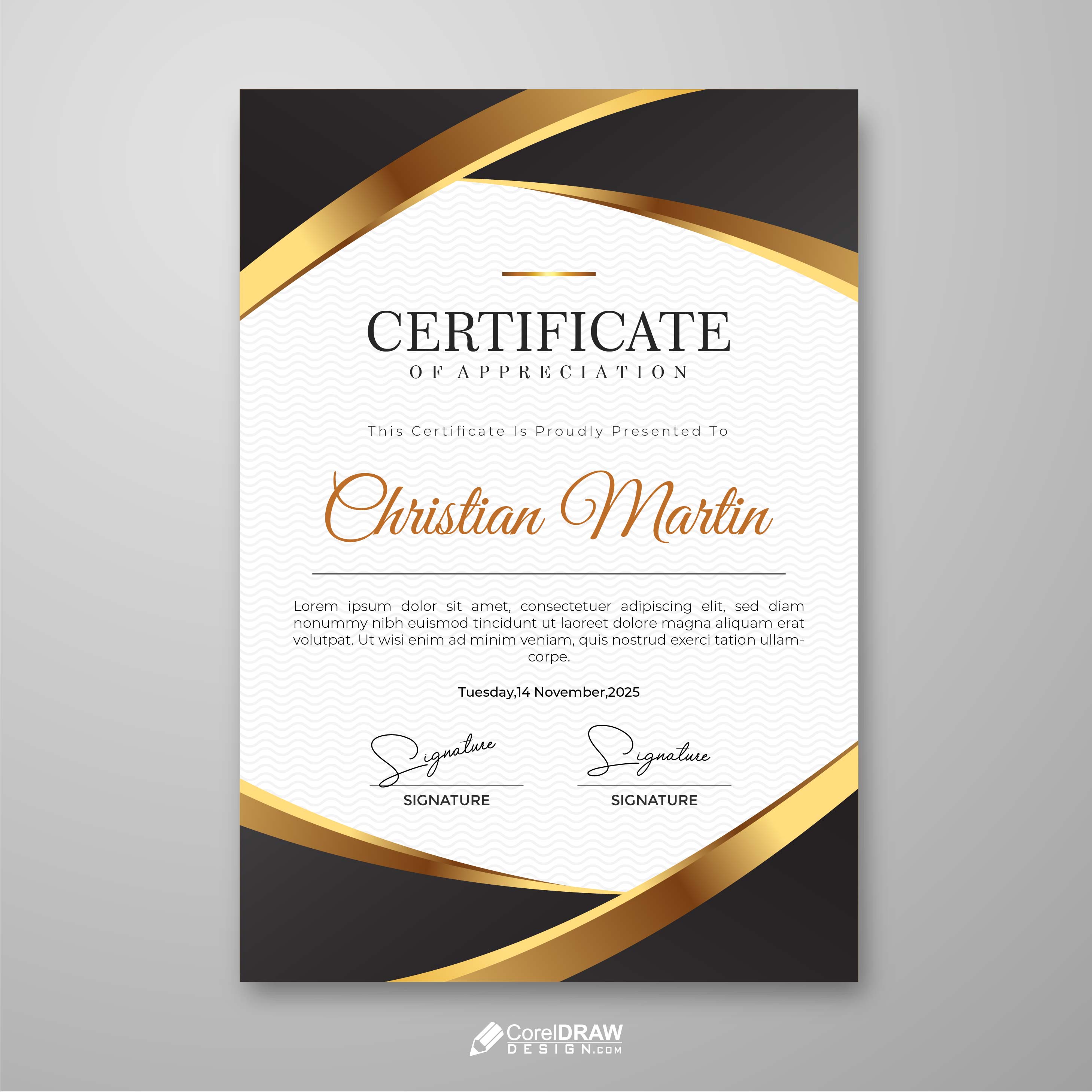 Abstract Black Corporate  Gradient Vertical Vector Certificate