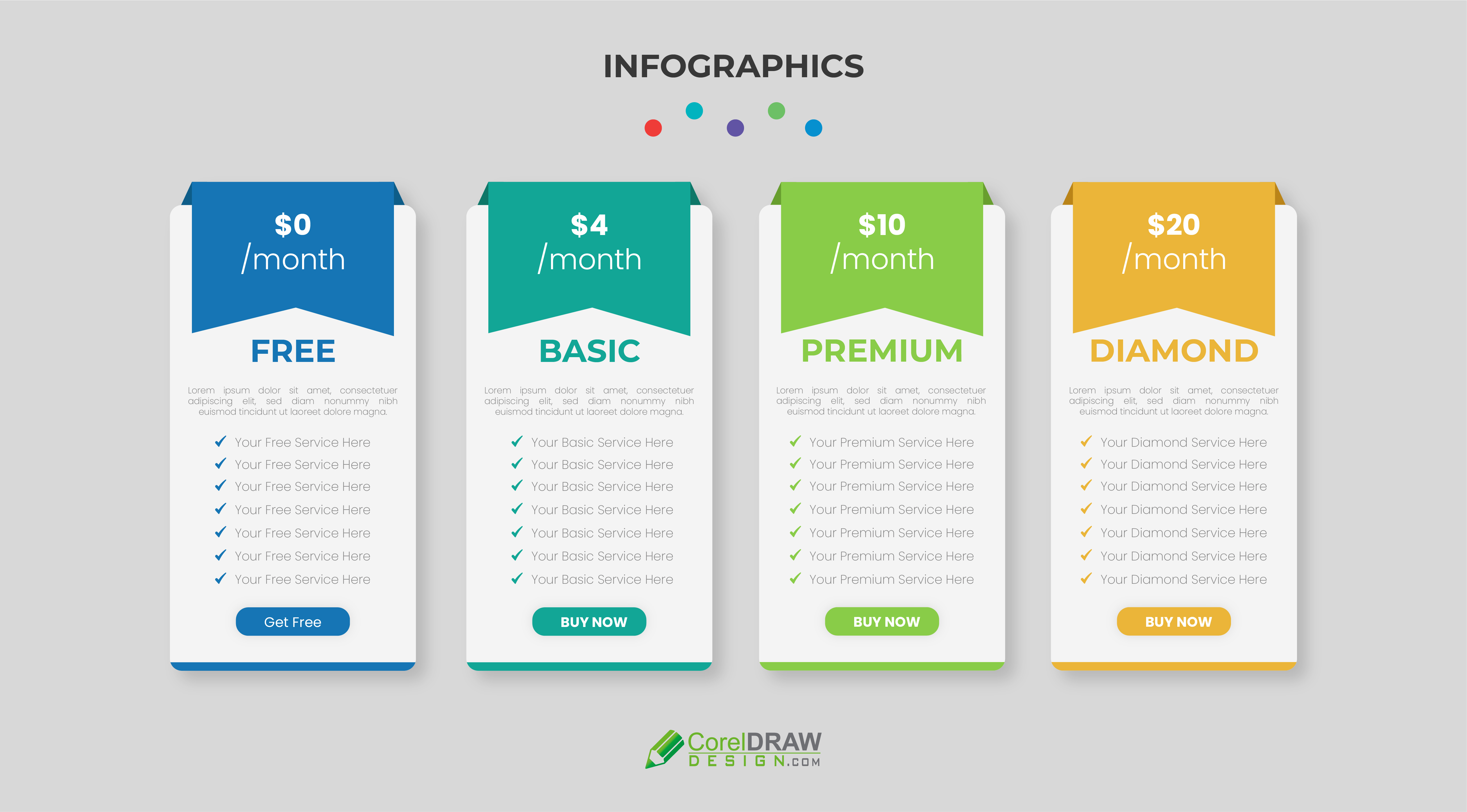 Abstract Colorful Corporate Professional Pricing Table Vector Template