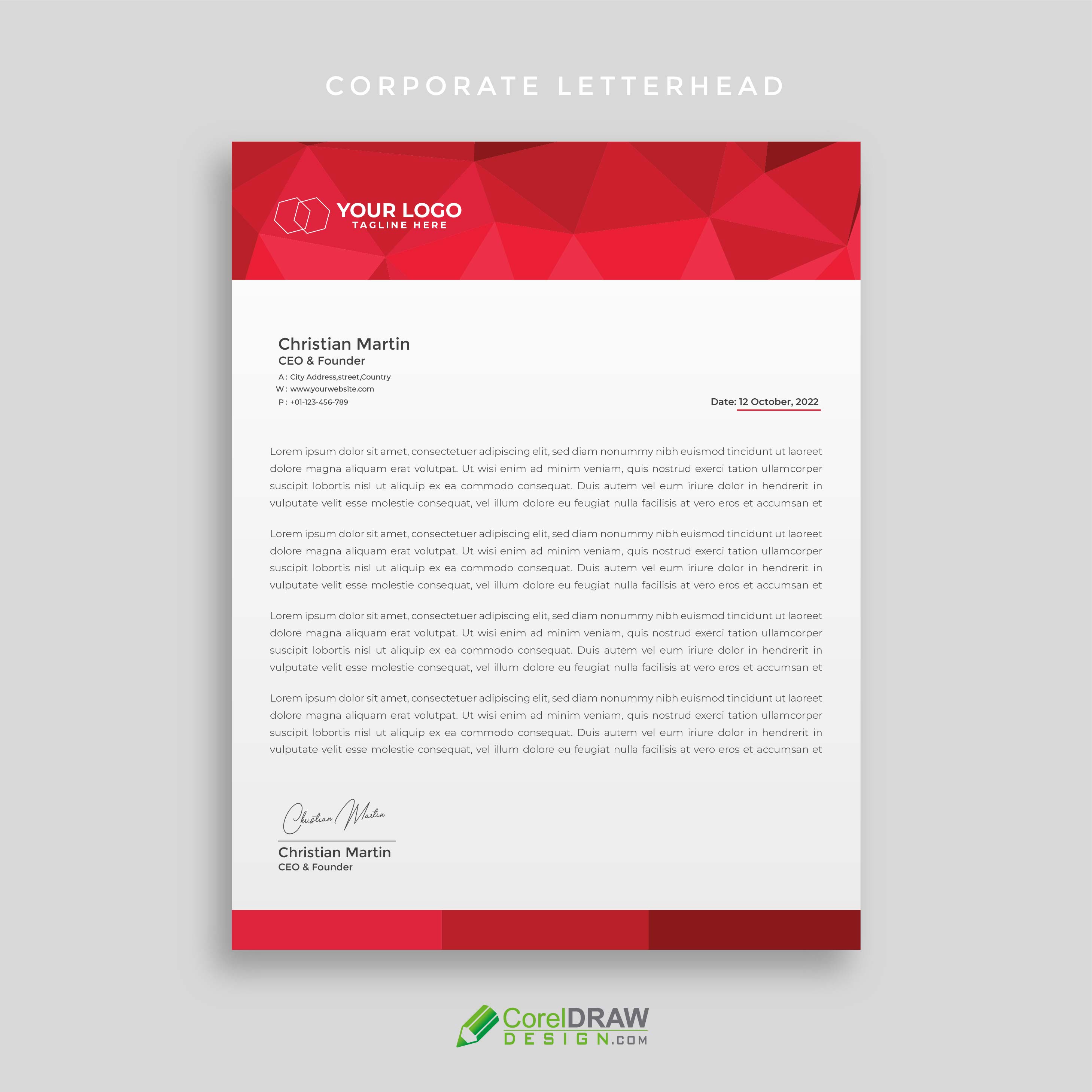 Abstract Corporate Geometric Trendy Letterhead Vector Template