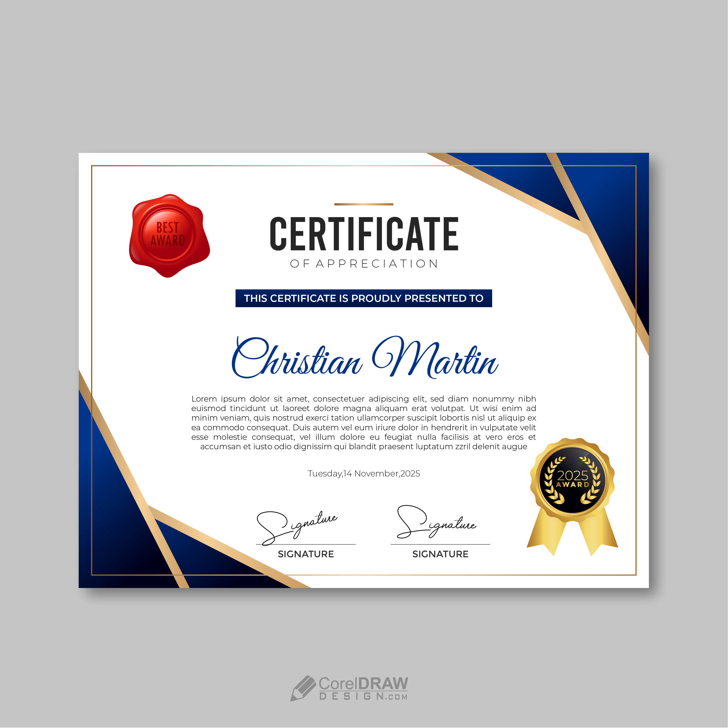 Abstract Corporate Professional blue horizontal certificate vector template