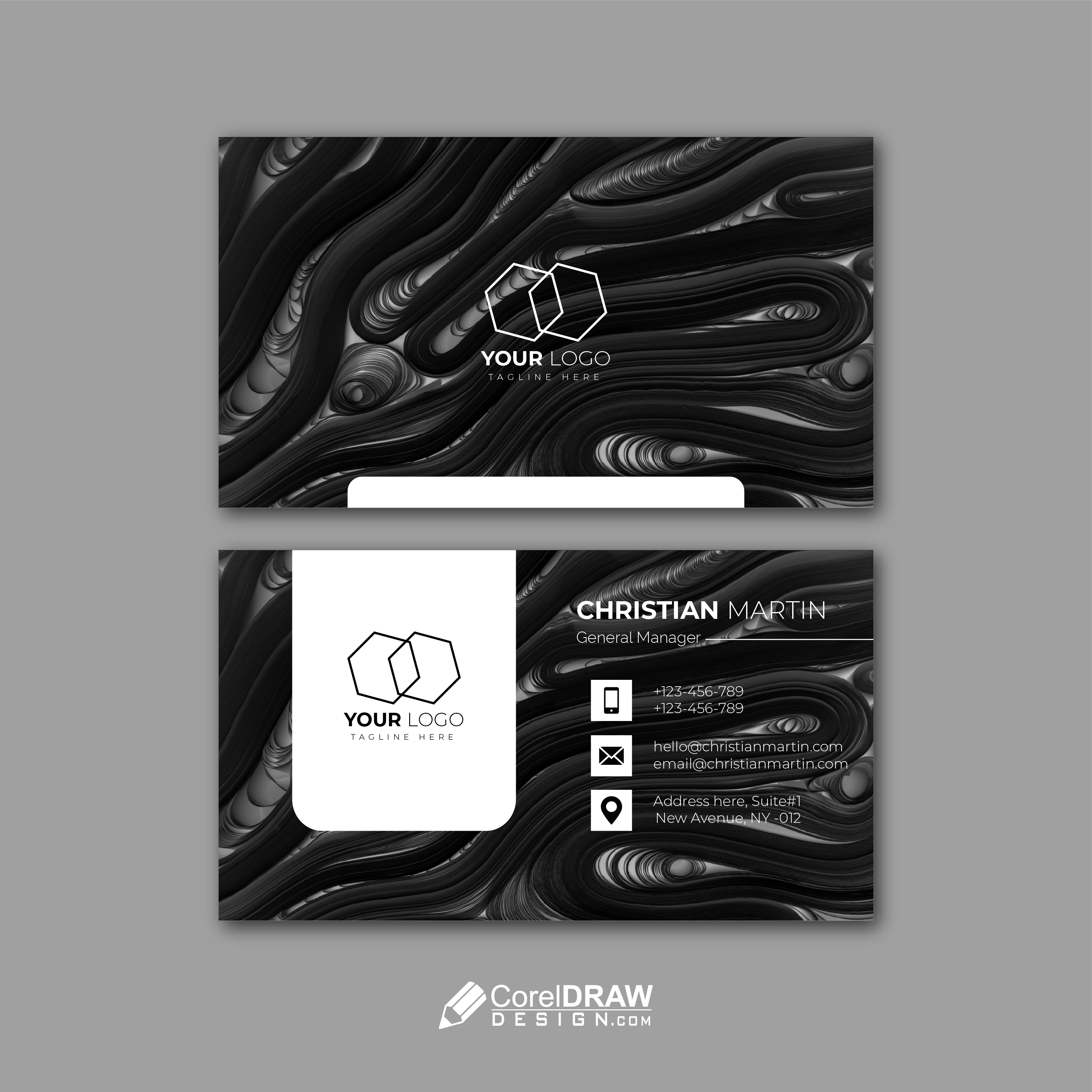 Abstract Curvy Textured Black and white Corporate Business Card