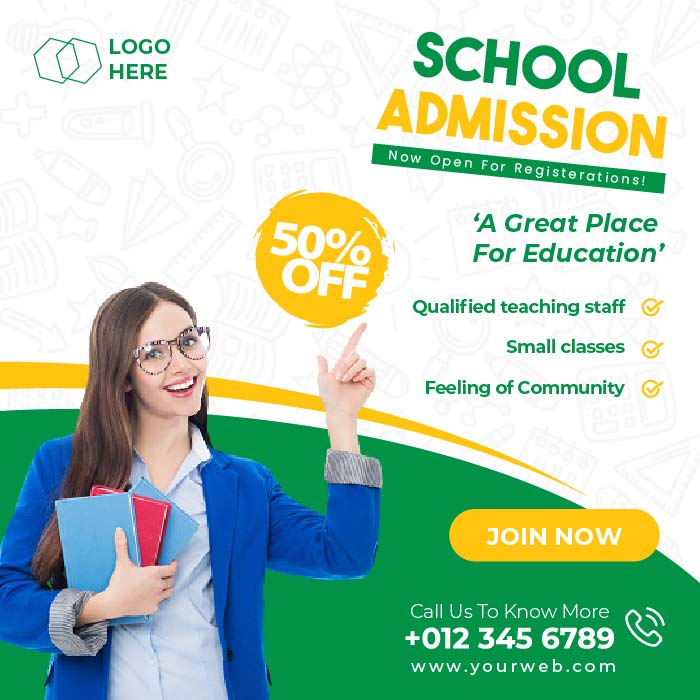 Abstract Duotone Colorful green yellow school admission poster vector