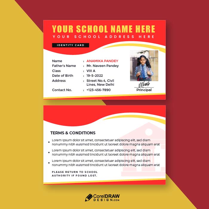 Abstract Duotone Primary School Student ID Card Vector
