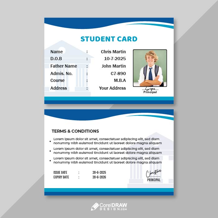Abstract Duotone School Student ID Card Vector Template