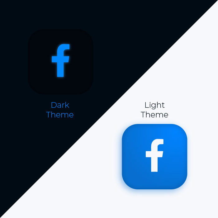 Abstract facebook logo icon 3d dark light theme button vector