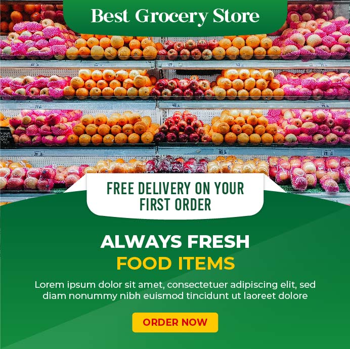 Abstract food delivery grocery store banner poster vector template