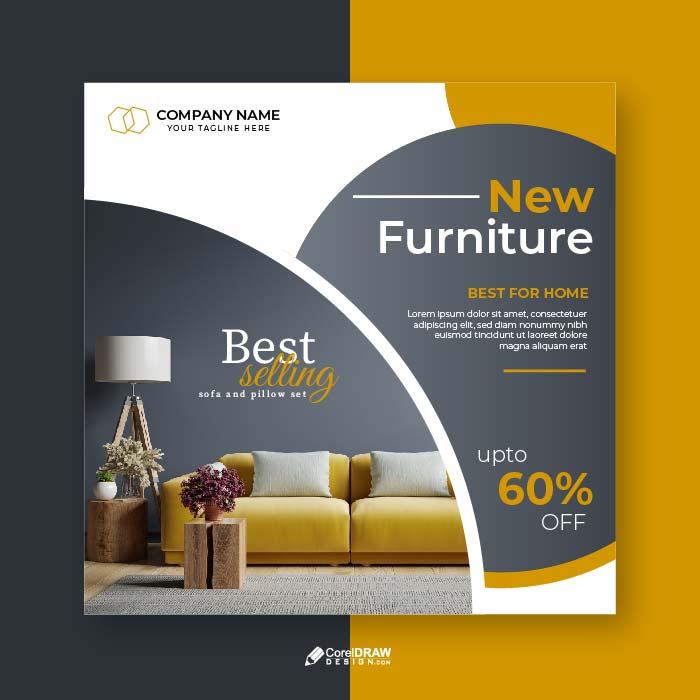 Abstract Furniture for sale promotion social media vector template