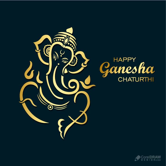 Abstract Golden Ganesha Chaturthi indian festival vector