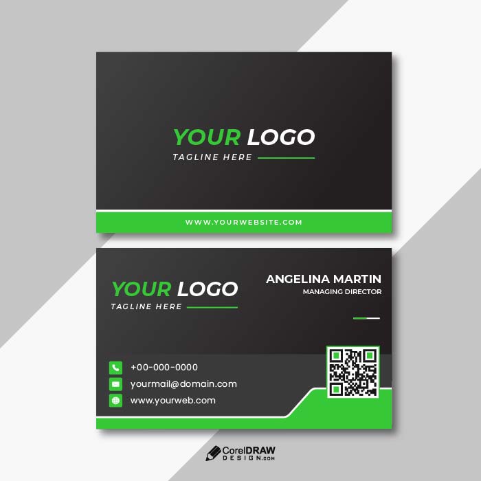 Abstract green Flat blue business card vector template