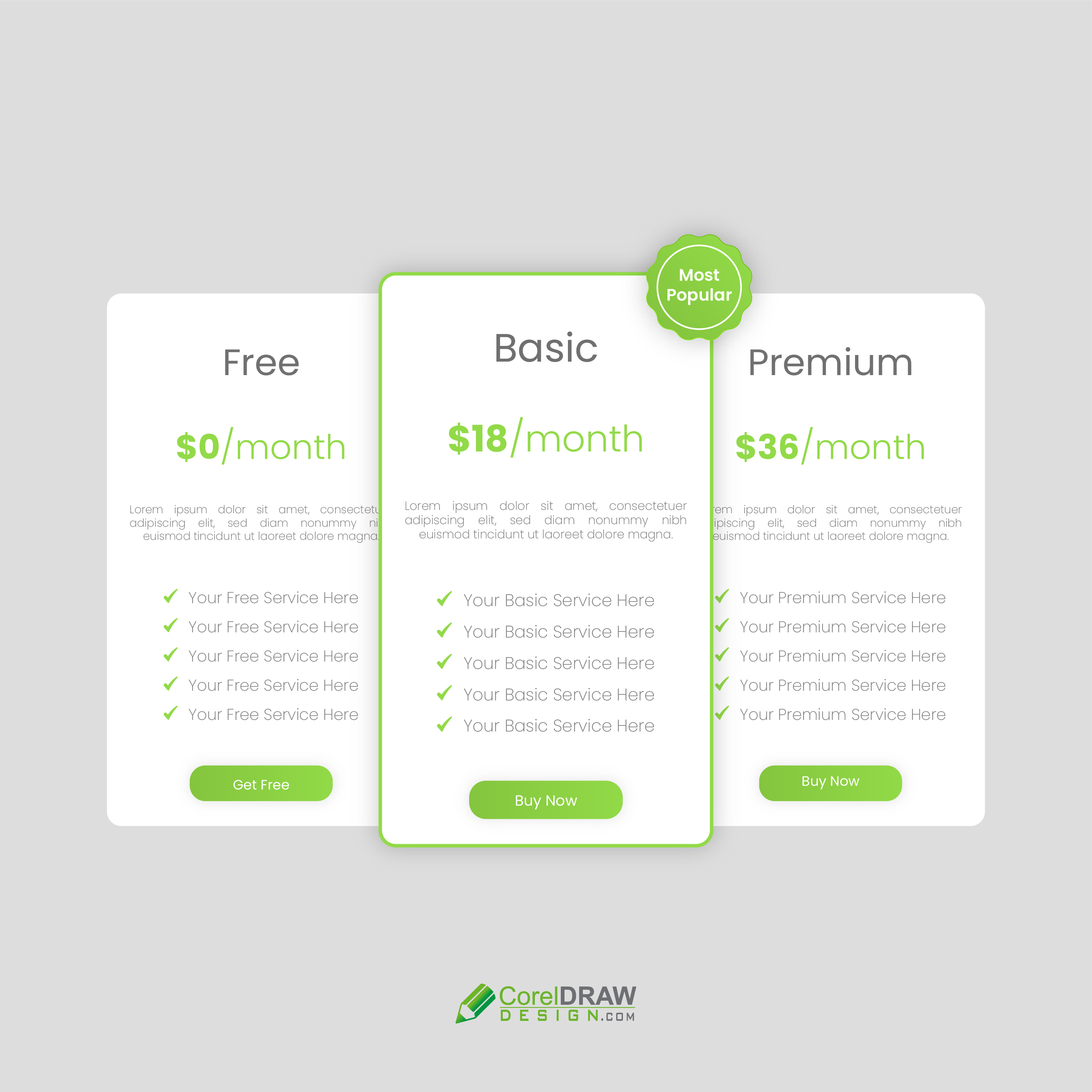 Abstract Green Pricing Website Packages UI Vector