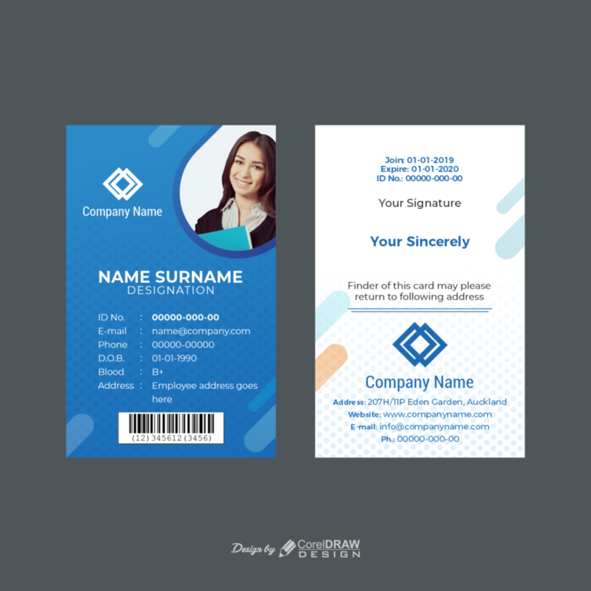 Download Abstract id card template with flat design  CorelDraw Regarding Id Card Template Ai