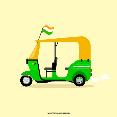 Abstract Indian Auto Rickshaw Cartoon Clipart Vector