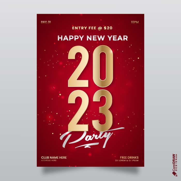Abstract Premium Golden 2023 new year party invitation card vector