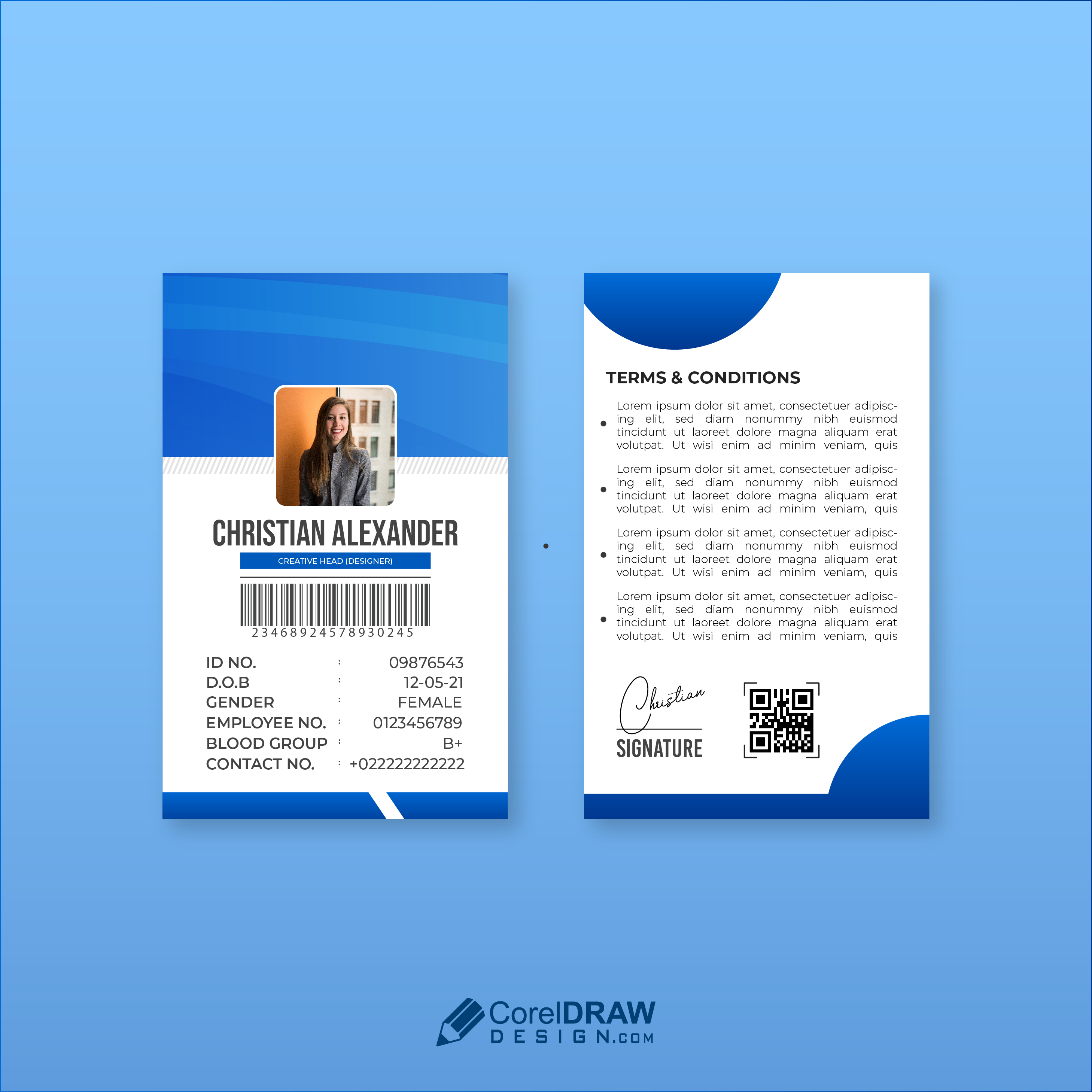Abstract Professional Horizontal Blue Company Id Card Template