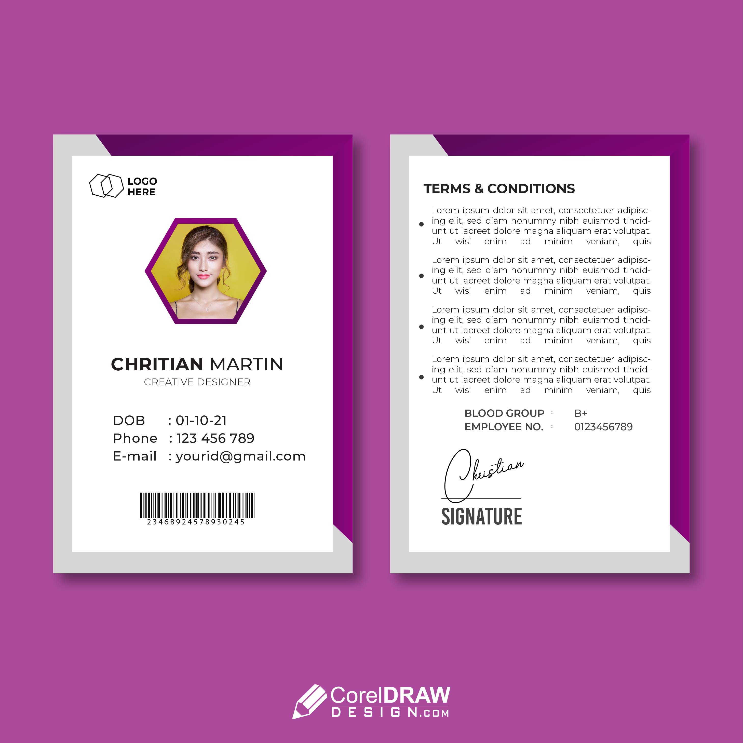 Abstract Professional Horizontal Purple Company Id Card Template
