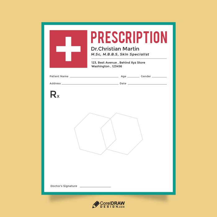Abstract Professional medical Prescription Rx Vector Template