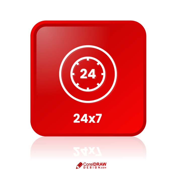 Abstract Red 24 hours 24x7 service icon button free vector