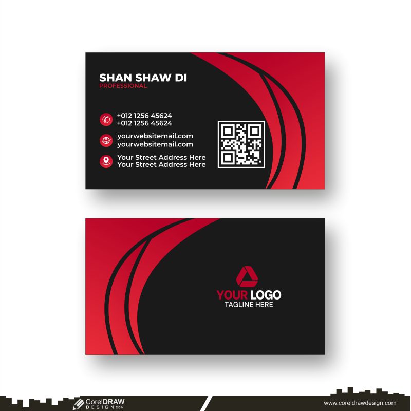 abstract red & black business card vector design