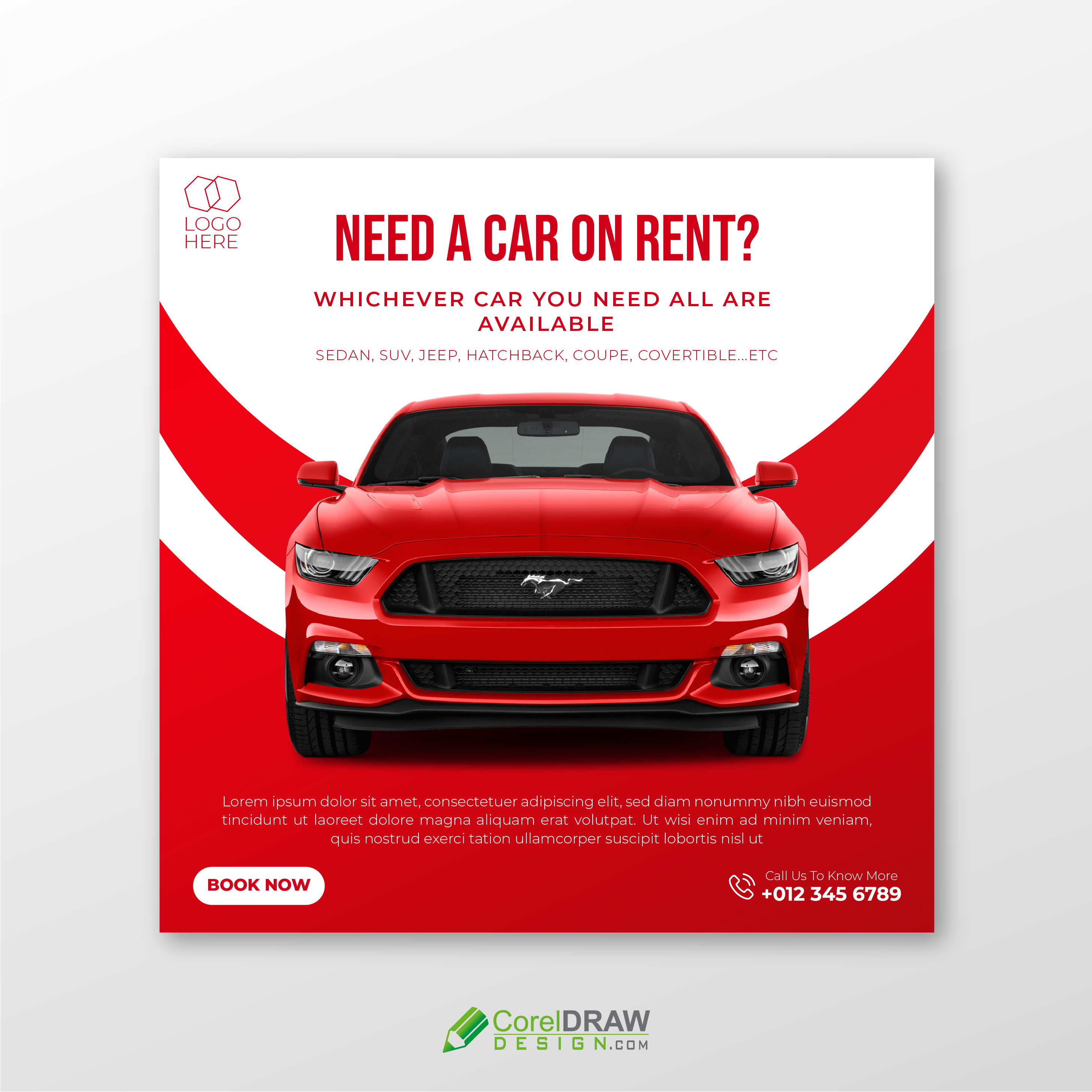 Abstract Red Car rental informational banner