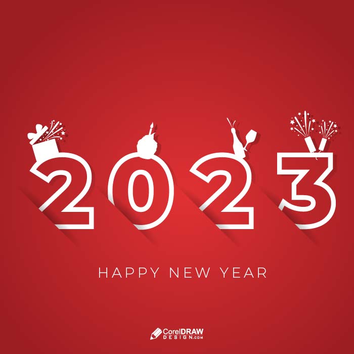 Abstract Red Papercut happy new year 2023 vector