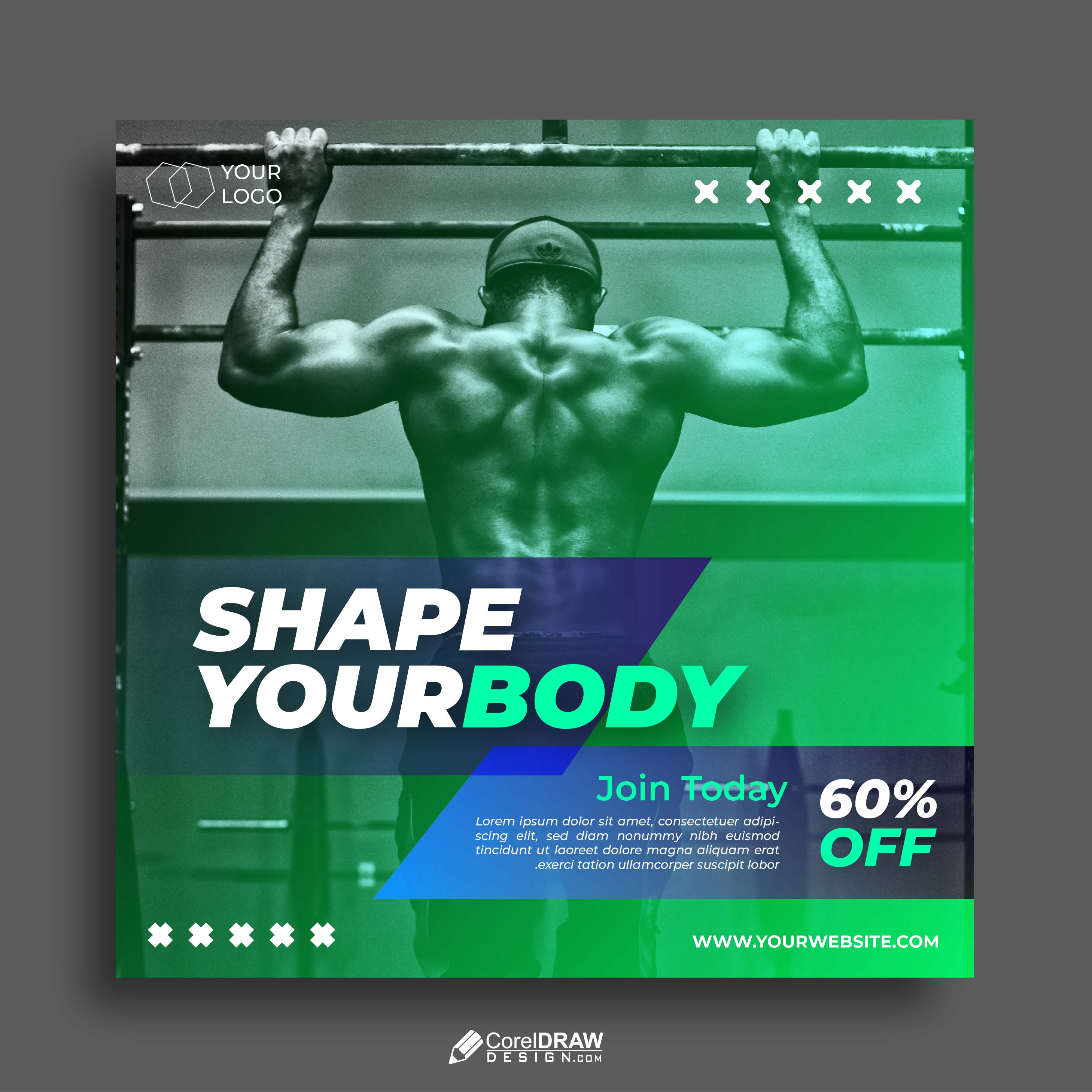 Abstract Shape Your Body Gym Body Building Social MediaTemplate