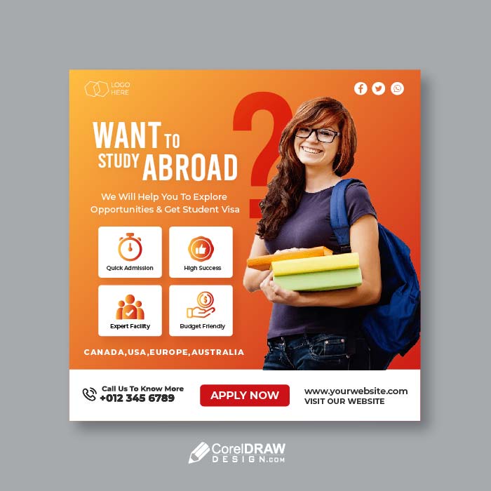 Abstract Study Abroad Poster Vector Template