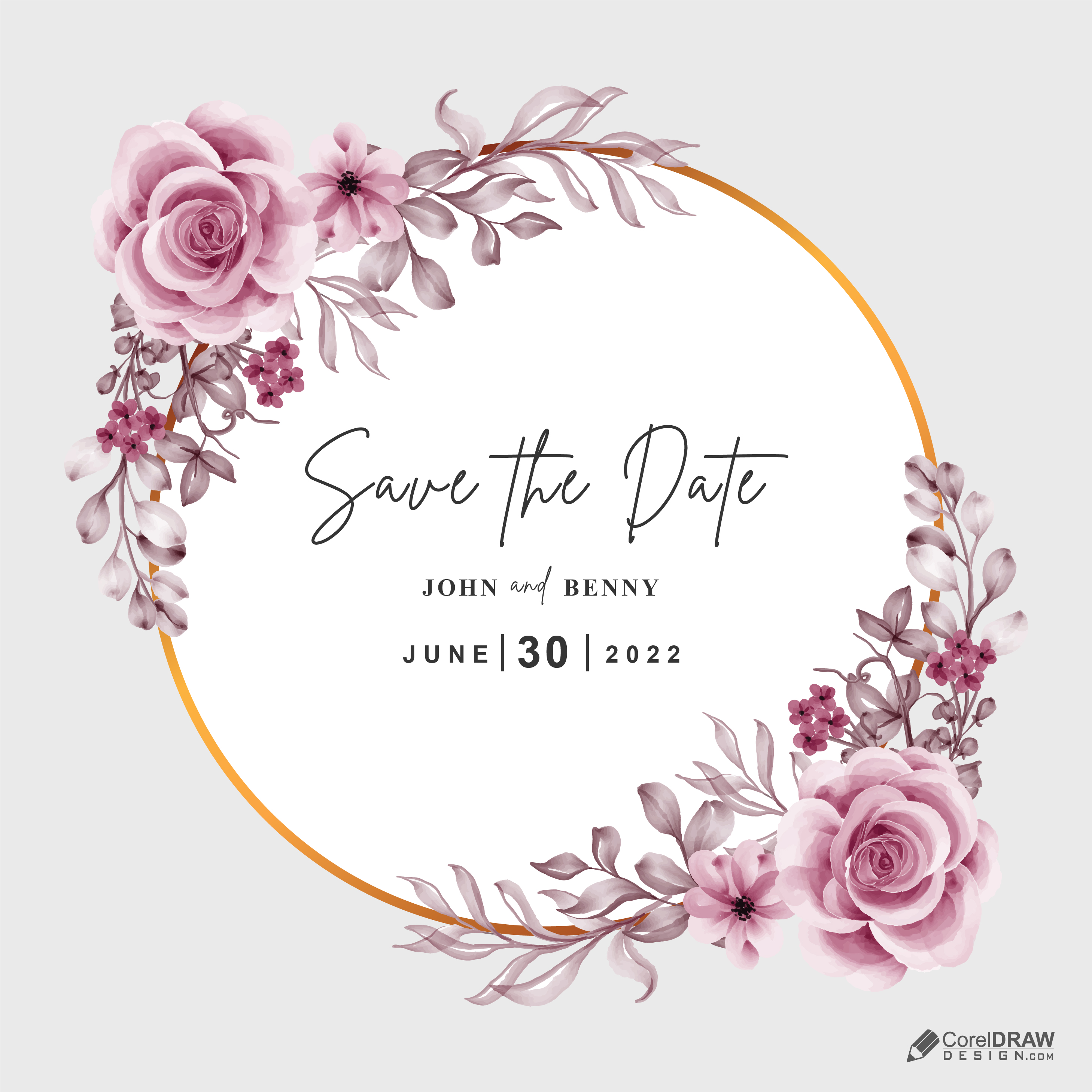 Abstract Wedding Watercolor Flowers Save the Date Card Label Vector