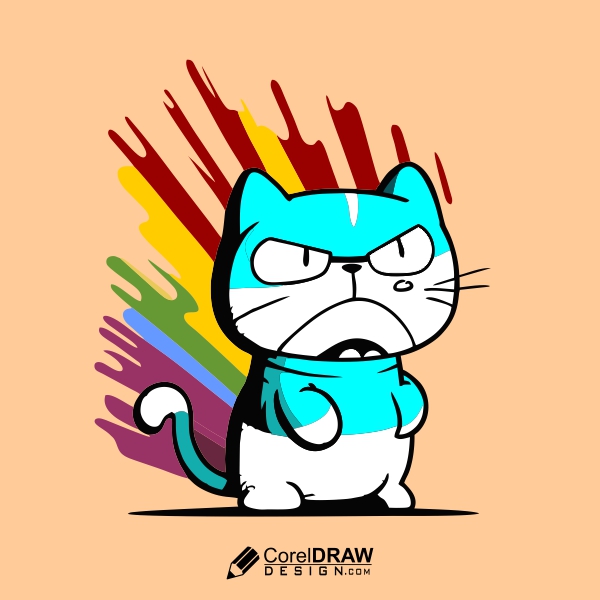 Angry Cat Cartoon illustration Art Design Download For Free
